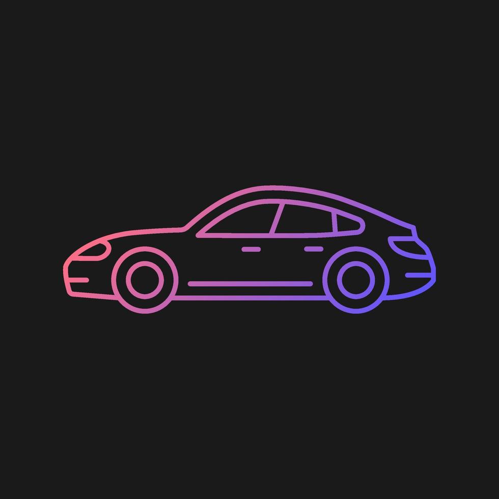 Sports sedan gradient vector icon for dark theme. Luxury passenger vehicle. Four-door sports automobile. Stylish car. Thin line color symbol. Modern style pictogram. Vector isolated outline drawing