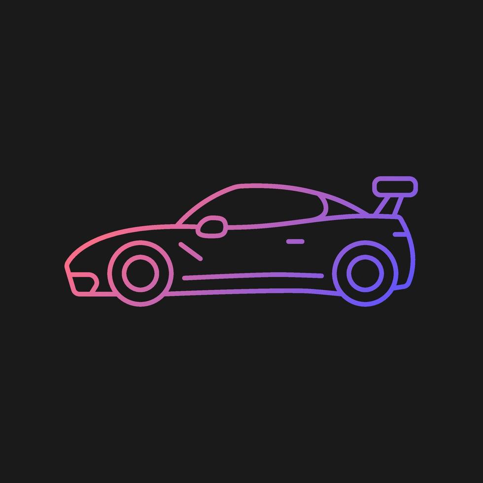 icono de vector de gradiente de coche deportivo personalizado para tema oscuro. Diseño de vehículos para carreras callejeras. mejorando el rendimiento. símbolo de color de línea delgada. pictograma de estilo moderno. dibujo de contorno aislado vectorial