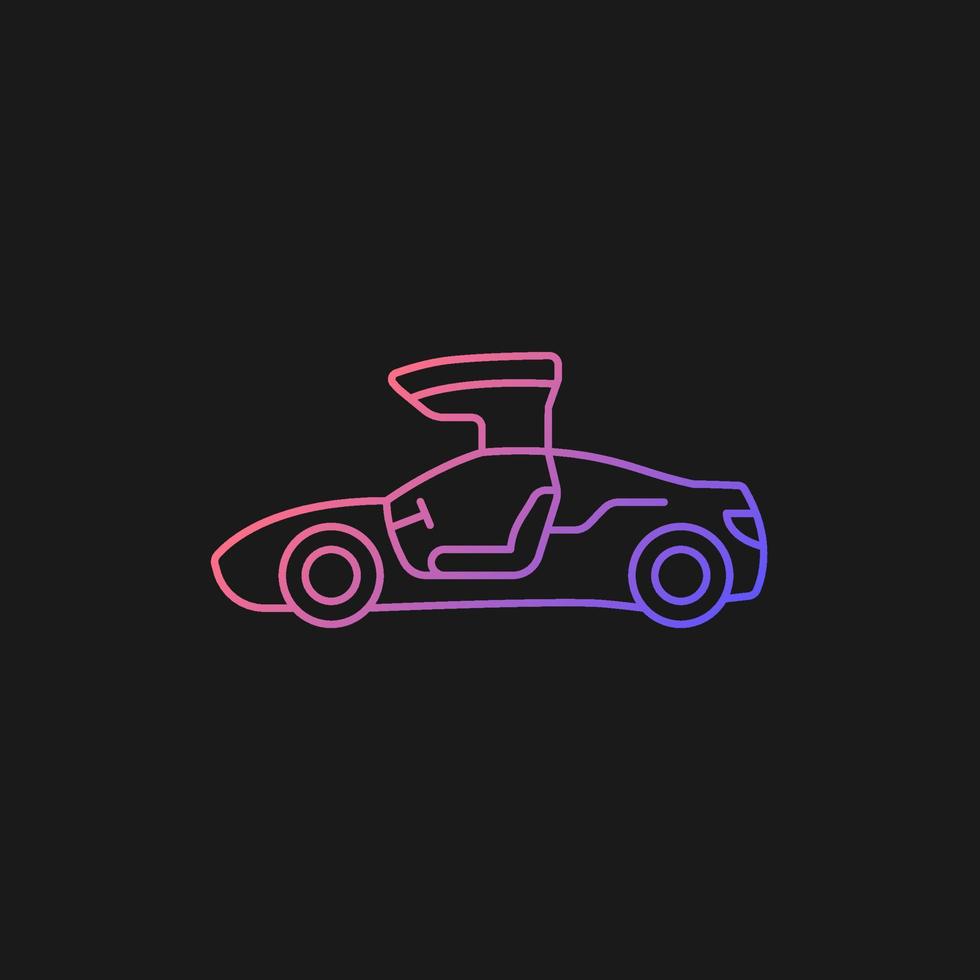 Gullwing-doored vehicle gradient vector icon for dark theme. Automobile with falconwing doors opening upward. Thin line color symbol. Modern style pictogram. Vector isolated outline drawing