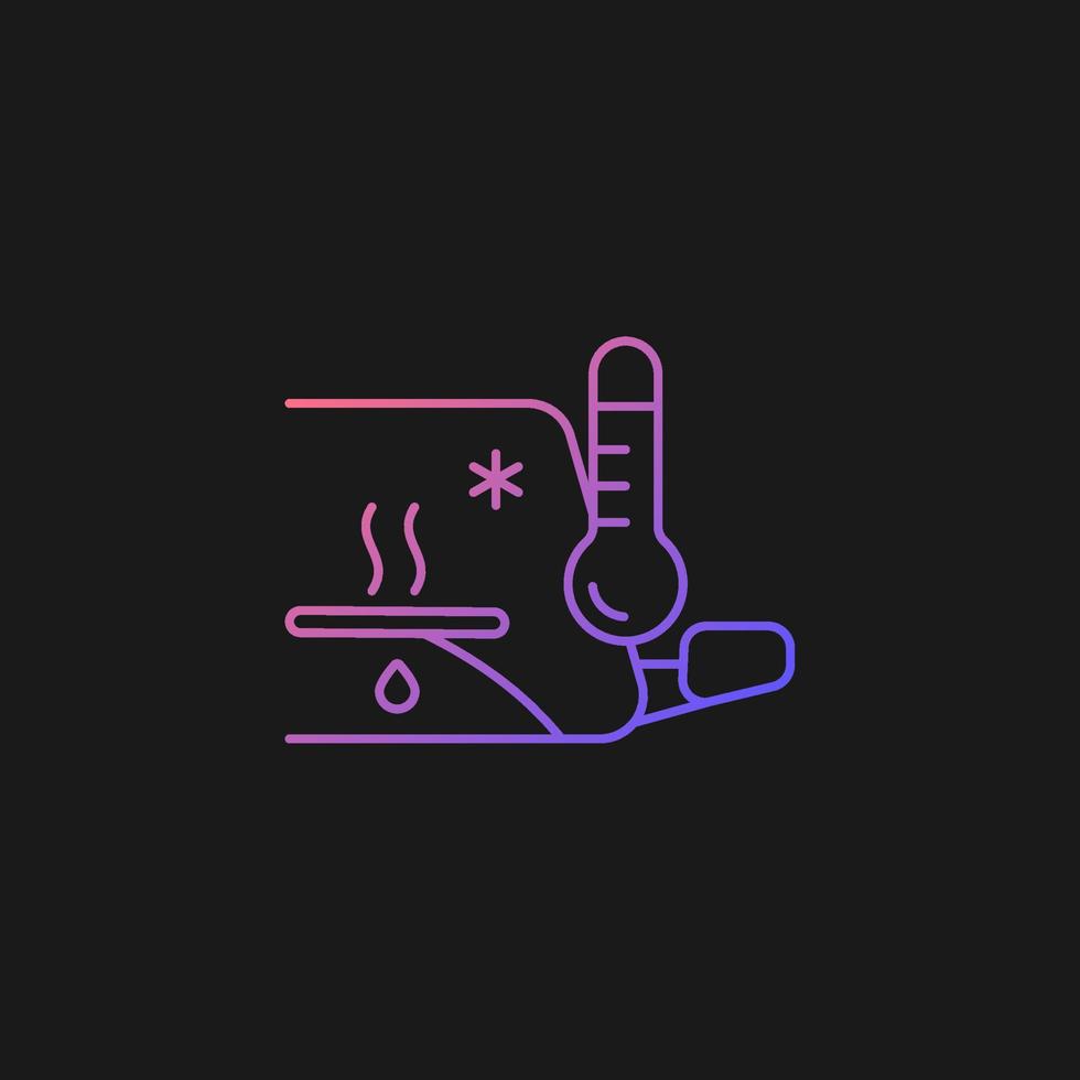 Heated wiper blades gradient vector icon for dark theme. Melting ice and snow feature. Defrosting car windshield. Thin line color symbol. Modern style pictogram. Vector isolated outline drawing