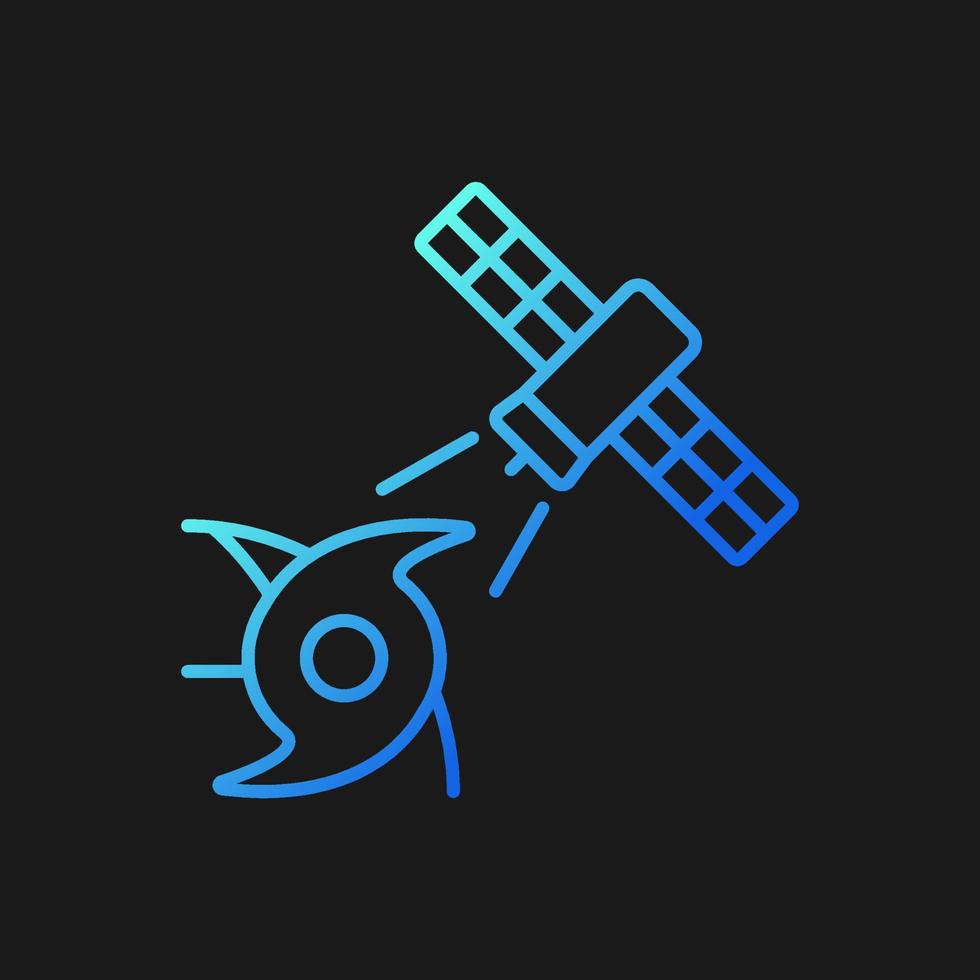 Weather and climate monitoring satellite gradient vector icon for dark theme. Climate change investigation. Thin line color symbol. Modern style pictogram. Vector isolated outline drawing