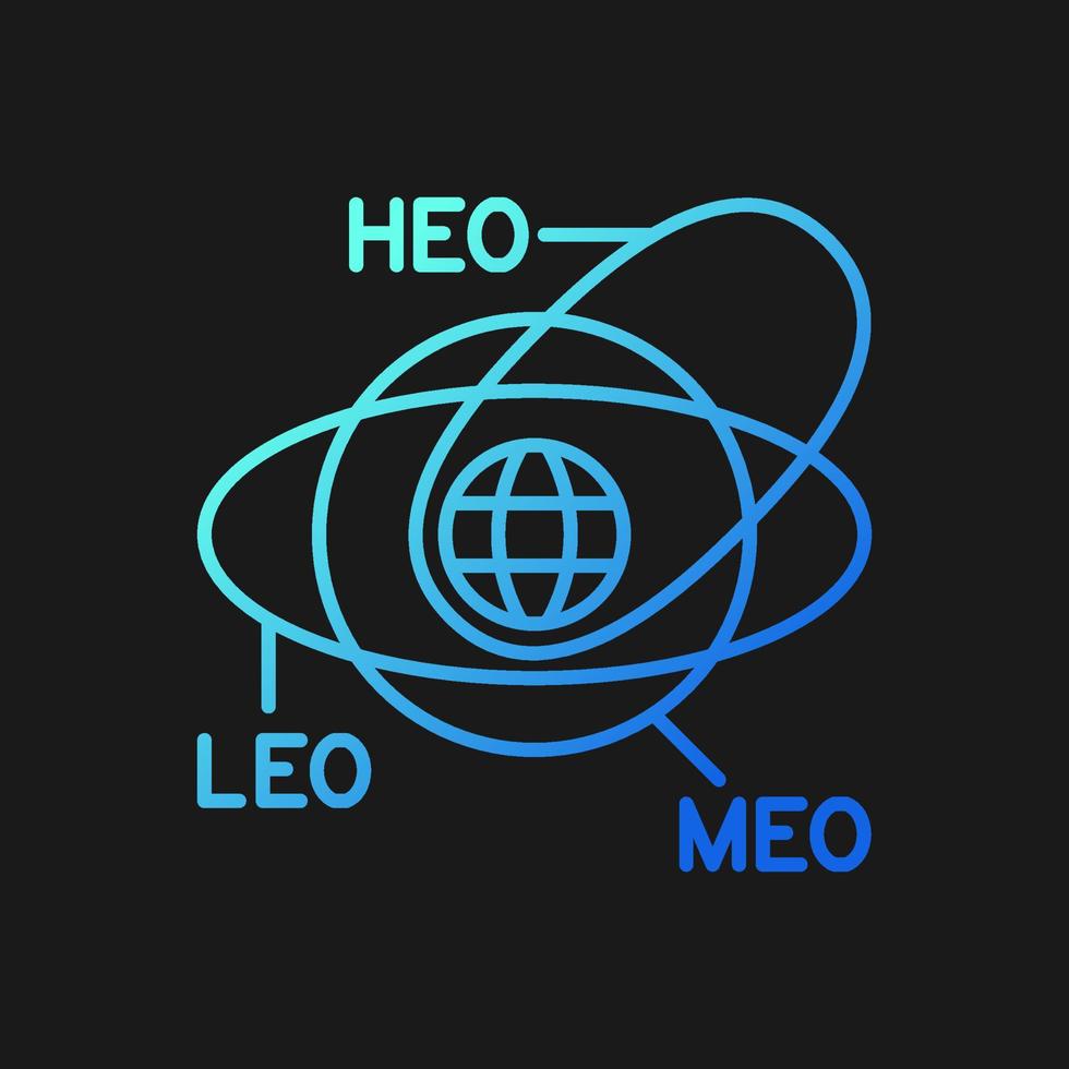 icono de vector de gradiente de satélites de tipo de órbita geocéntrica para tema oscuro. Rotación en órbita geoestacionaria. símbolo de color de línea delgada. pictograma de estilo moderno. dibujo de contorno aislado vectorial