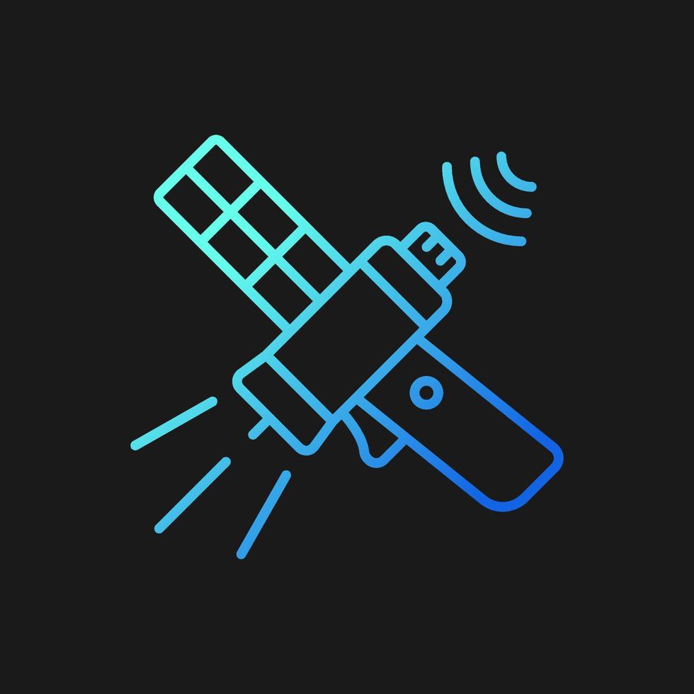 Communications satellite gradient vector icon for dark theme. Global telecommunications network connection. Thin line color symbol. Modern style pictogram. Vector isolated outline drawing