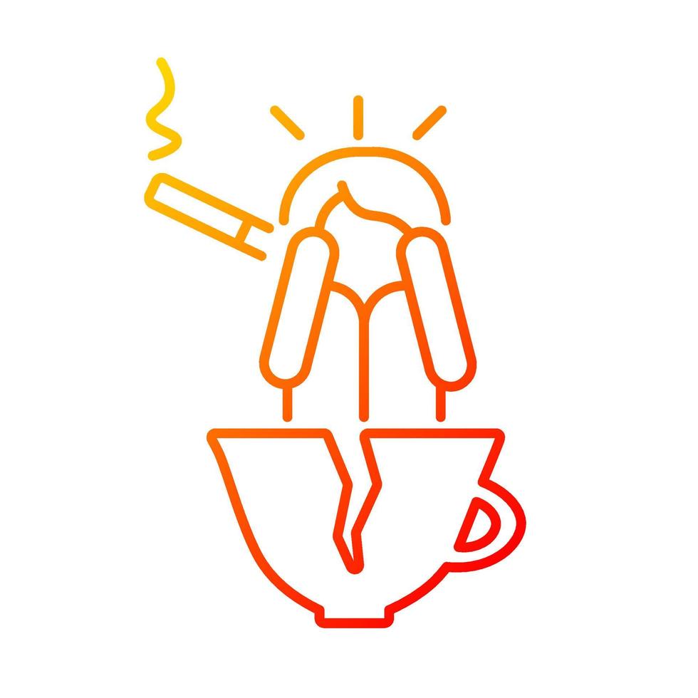 el café y la nicotina a medida que el pánico desencadena un icono de vector lineal degradado. Los cigarrillos pueden provocar ansiedad. salud mental. símbolo de color de línea delgada. pictograma de estilo moderno. dibujo de contorno aislado vectorial