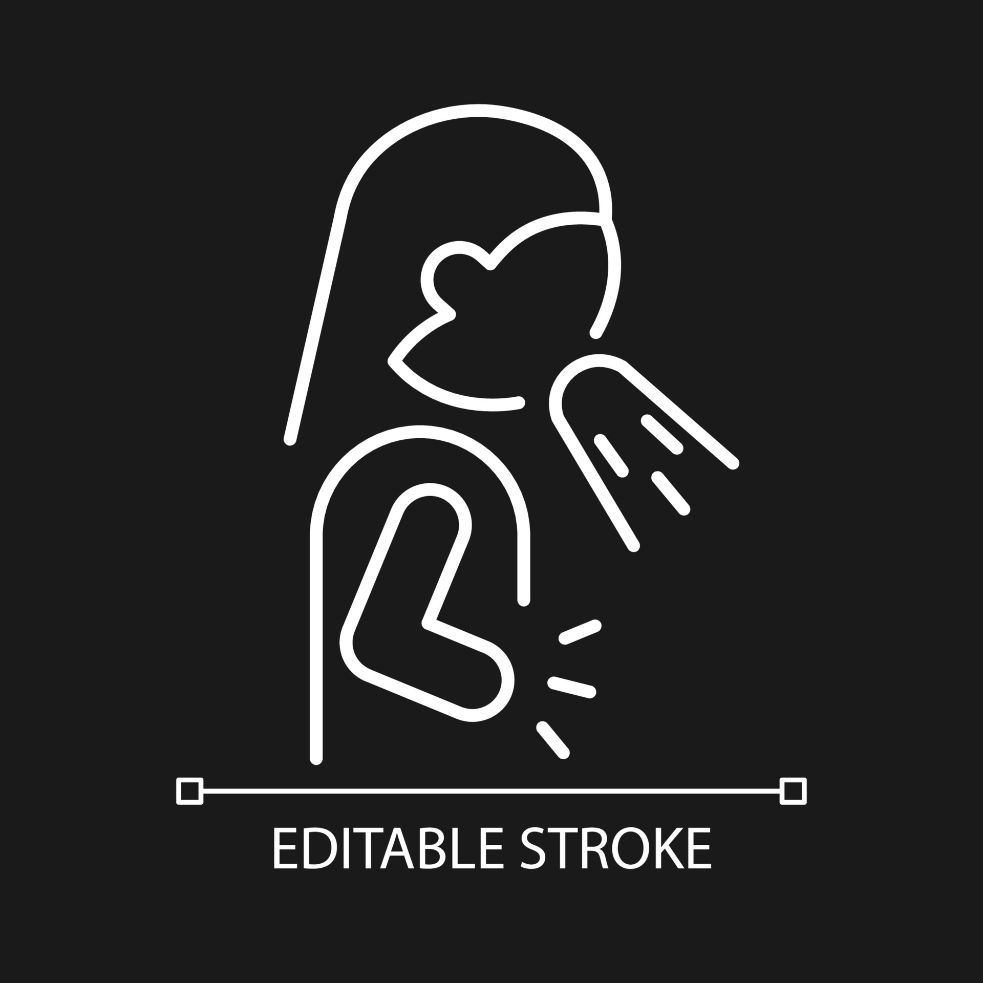 Nausea and vomiting white linear icon for dark theme. Panic attack