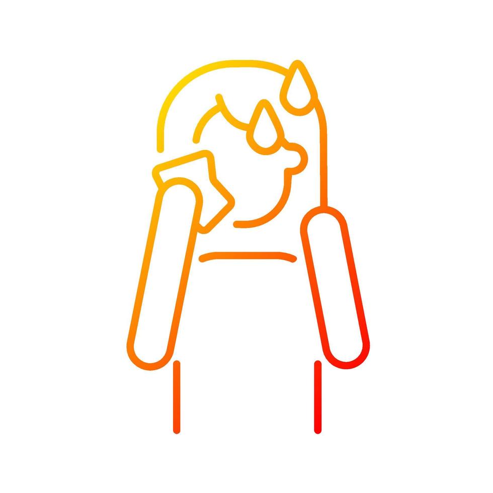 Hot flashes and sweating gradient linear vector icon. High temperature and perspiration due to anxiety. Mental disorder. Thin line color symbol. Modern style pictogram. Vector isolated outline drawing