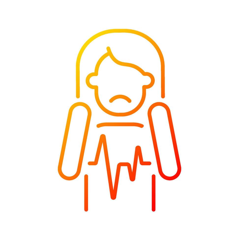 Heart palpitations gradient linear vector icon. Fast beating and fluttering heart. Health problem. Mental disorders. Thin line color symbol. Modern style pictogram. Vector isolated outline drawing