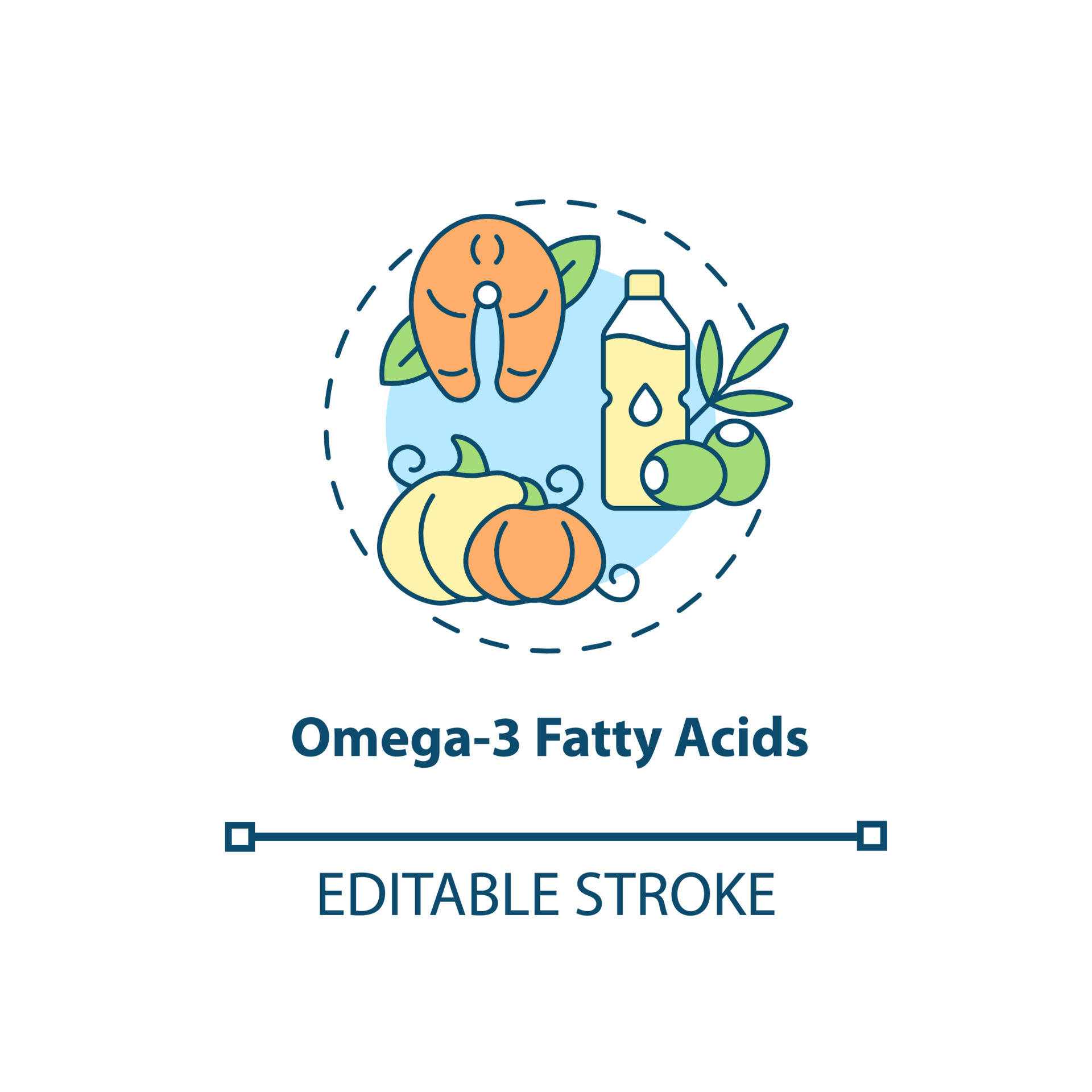 Omega three fatty acids concept icon. ADHD diet abstract idea thin line