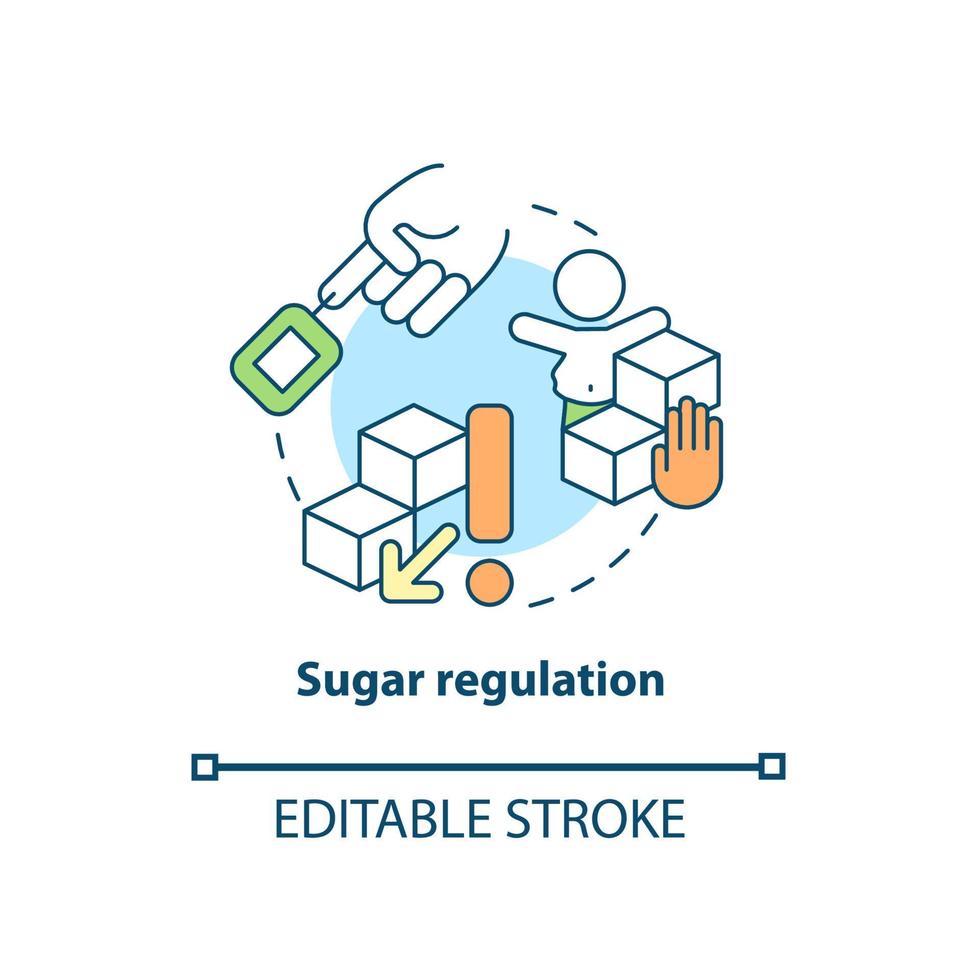 Sugar regulation concept icon. ADHD diet abstract idea thin line illustration. Consuming excessive amounts of sugar. Obesity in children. Vector isolated outline color drawing. Editable stroke