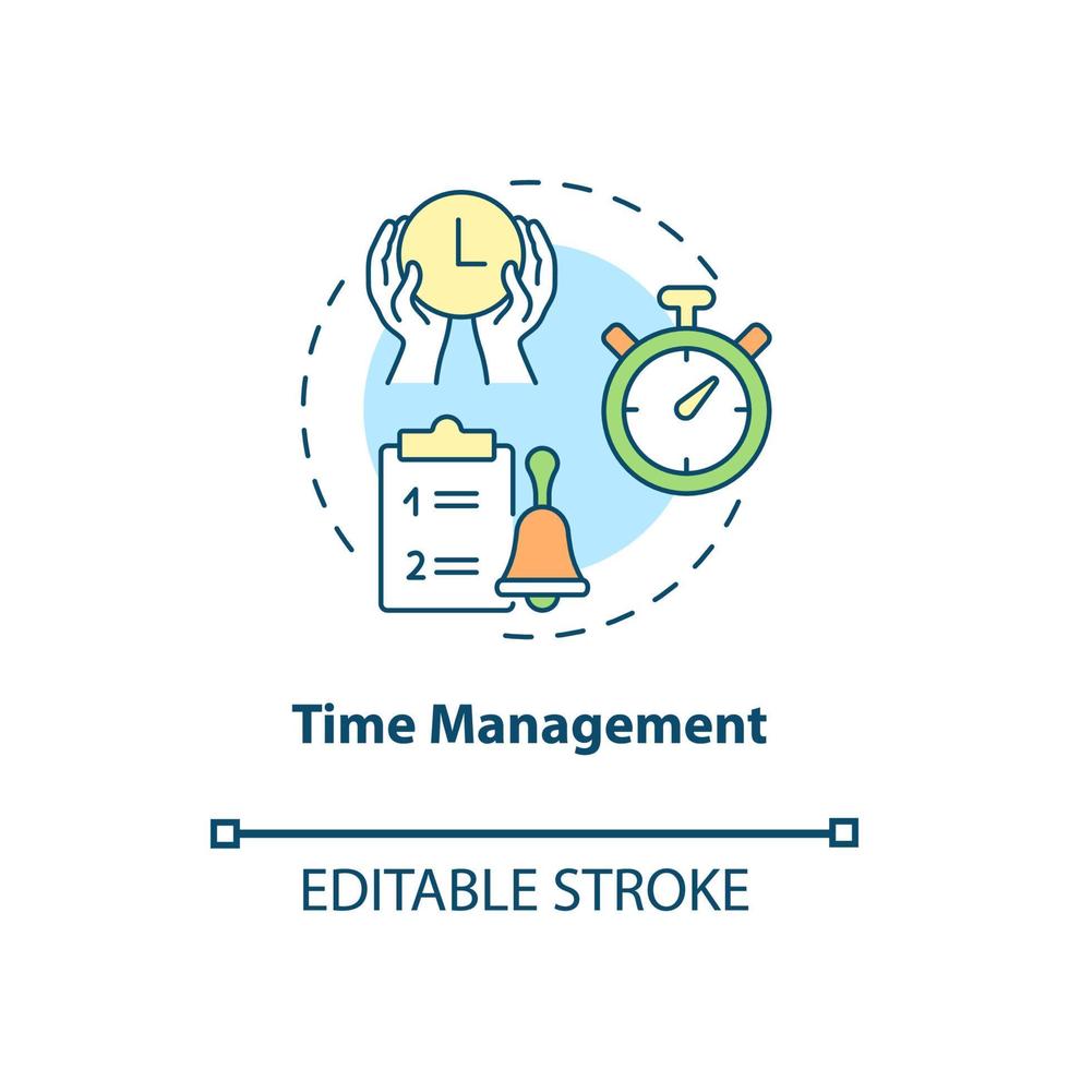 icono del concepto de gestión del tiempo. Consejo de crianza para la ilustración de línea delgada de idea abstracta de TDAH. enseñar al niño a organizar el tiempo. Incrementando la productividad. dibujo de color de contorno aislado vectorial. trazo editable vector