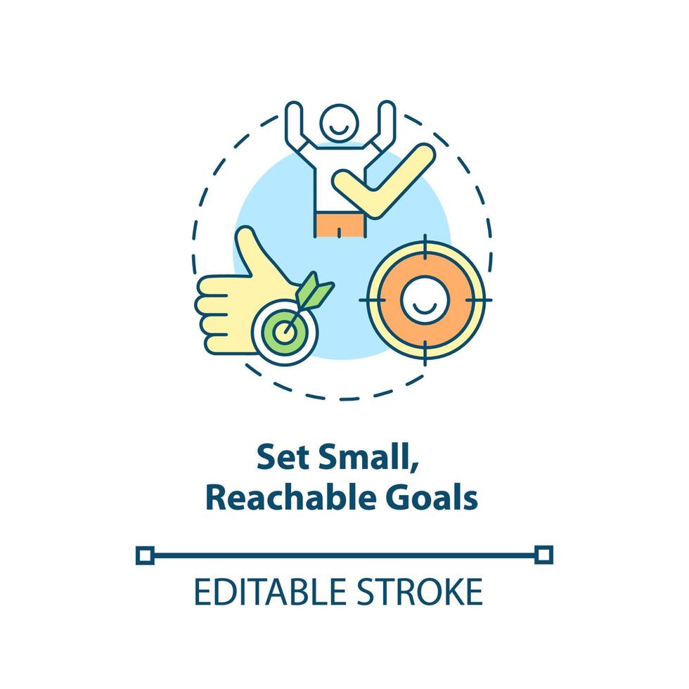 Set small, reachable goals concept icon. Parenting tip for ADHD abstract idea thin line illustration. Establish daily responsibilities for child. Vector isolated outline color drawing. Editable stroke