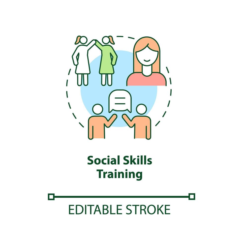 Social skills training concept icon. Treatment for ADHD in adults abstract idea thin line illustration. Therapeutic intervention. Group activity. Vector isolated outline color drawing. Editable stroke