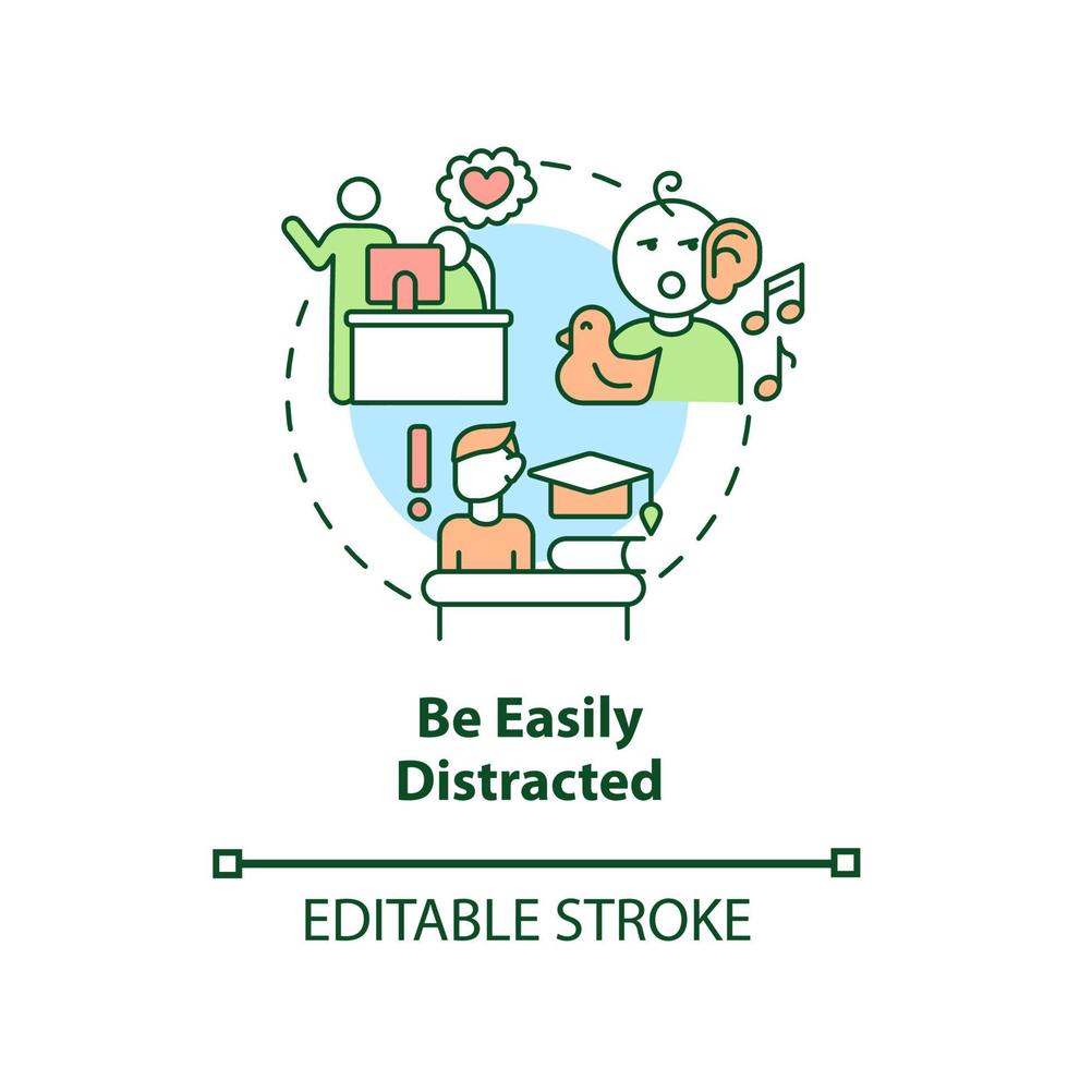 Be easily distracted concept icon. Inattentive symptom abstract idea thin line illustration. Highly distractible children. Disrupted attention. Vector isolated outline color drawing. Editable stroke