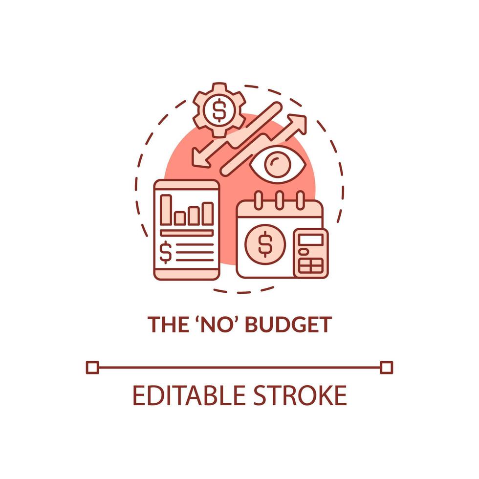 No budget red concept icon. Corporate financial planning approach abstract idea thin line illustration. Isolated outline drawing. Editable stroke. Roboto-Medium, Myriad Pro-Bold fonts used vector