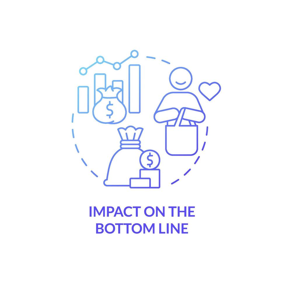 Impact on bottom line blue gradient concept icon. Final income. Customer service benefits abstract idea thin line illustration. Isolated outline drawing. Roboto-Medium, Myriad Pro-Bold fonts used vector