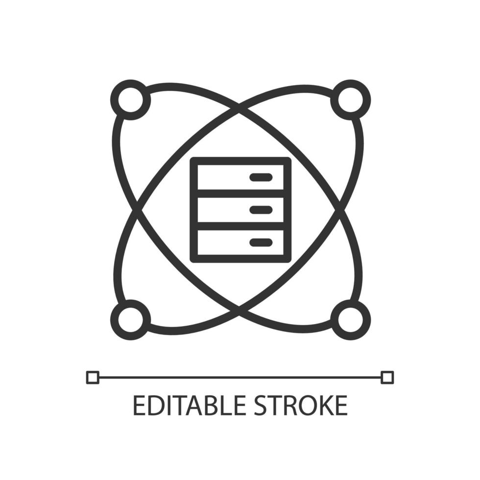 Scientific data mining linear pixel perfect icon. Dataset of researching works. Thin line customizable illustration. Contour symbol. Vector isolated outline drawing. Editable stroke. Arial font used