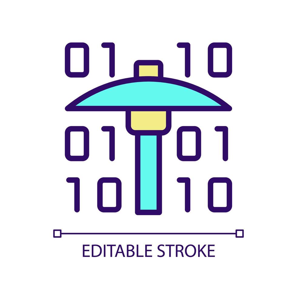 Data mining RGB color pixel perfect icon. Virtual information massive exploration. Development technology. Isolated vector illustration. Simple filled line drawing. Editable stroke. Arial font used