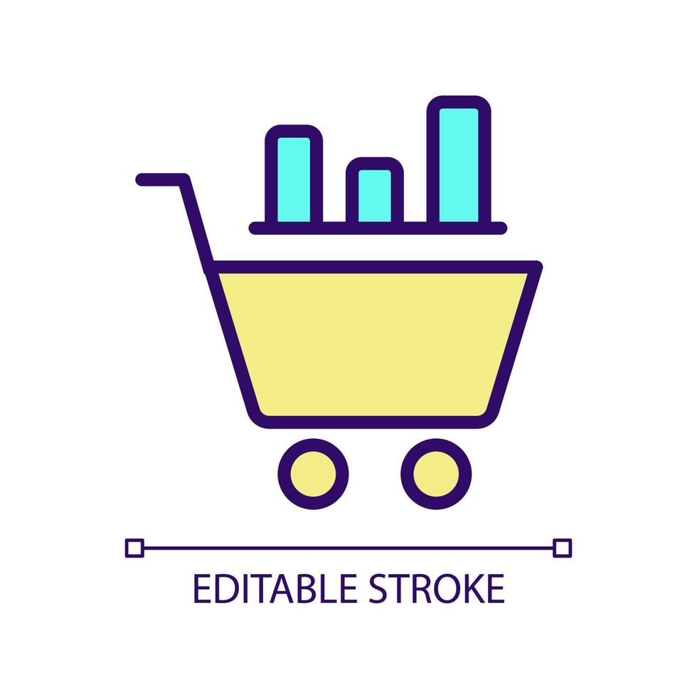Data mining in retail industry RGB color pixel perfect icon. Customer needs researching. Business analytics. Isolated vector illustration. Simple filled line drawing. Editable stroke. Arial font used
