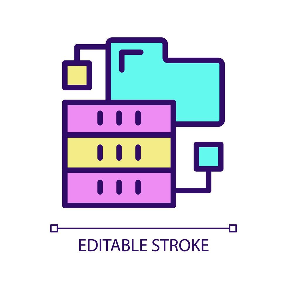 Dataset virtual storage RGB color pixel perfect icon. Digital warehousing of collected information. Isolated vector illustration. Simple filled line drawing. Editable stroke. Arial font used