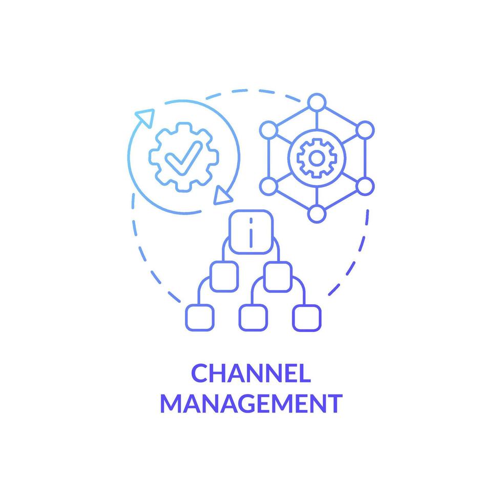 Channel management blue gradient concept icon. Property advertising system abstract idea thin line illustration. Isolated outline drawing. Roboto-Medium, Myriad Pro-Bold fonts used vector