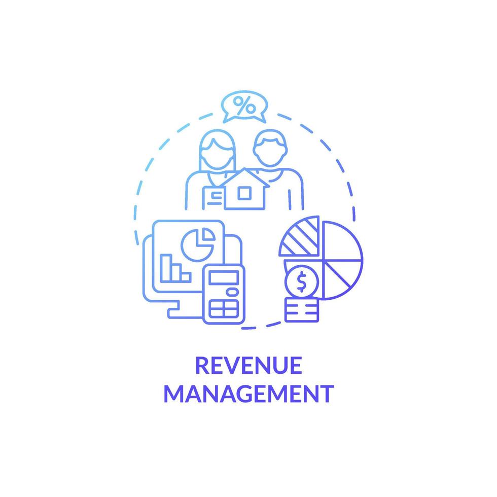 Revenue management blue gradient concept icon. Property costs optimization abstract idea thin line illustration. Isolated outline drawing. Roboto-Medium, Myriad Pro-Bold fonts used vector