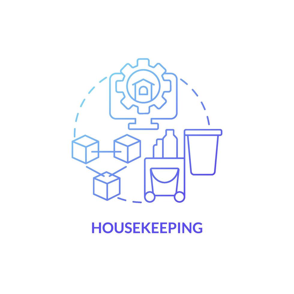 Housekeeping blue gradient concept icon. Property management automation module abstract idea thin line illustration. Isolated outline drawing. Roboto-Medium, Myriad Pro-Bold fonts used vector