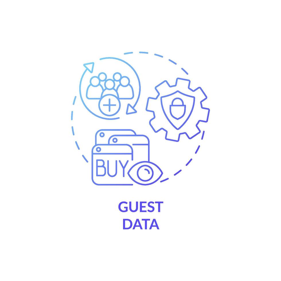 Guest data blue gradient concept icon. Property management automation for hotels abstract idea thin line illustration. Isolated outline drawing. Roboto-Medium, Myriad Pro-Bold fonts used vector