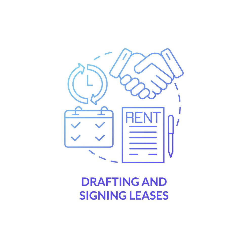 Drafting and signing leases blue gradient concept icon. Apartment rent agreement abstract idea thin line illustration. Isolated outline drawing. Roboto-Medium, Myriad Pro-Bold fonts used vector