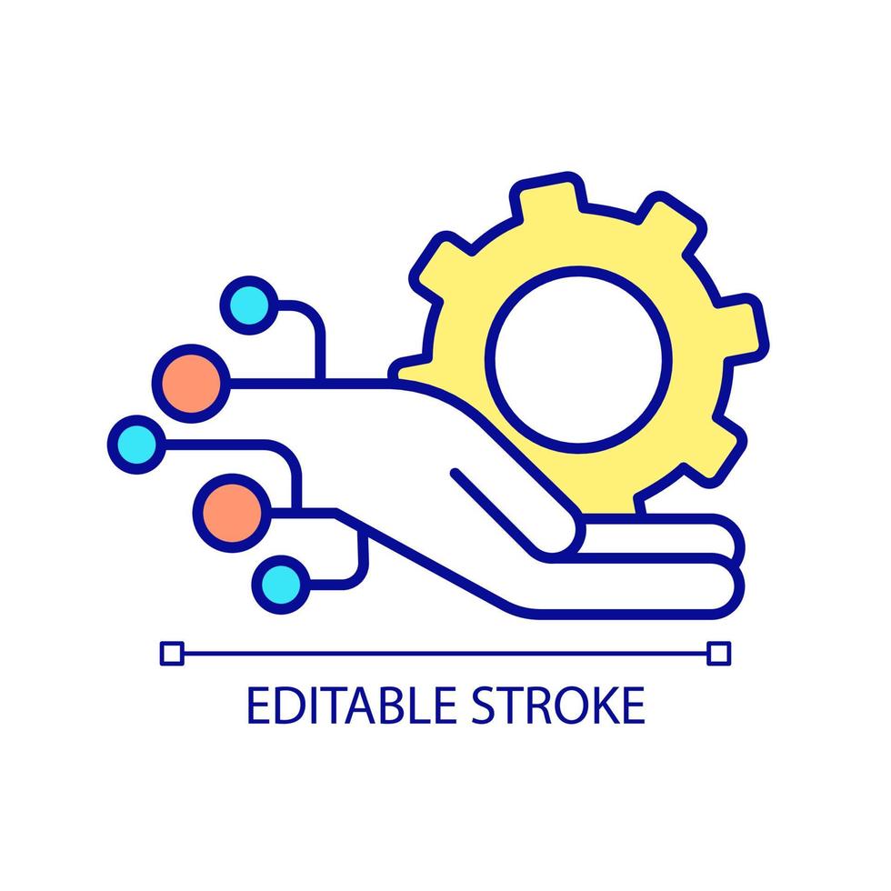 Provide device repair service RGB color icon. Personal computer breakdown fixing. Electronics maintenance. Isolated vector illustration. Simple filled line drawing. Editable stroke. Arial font used