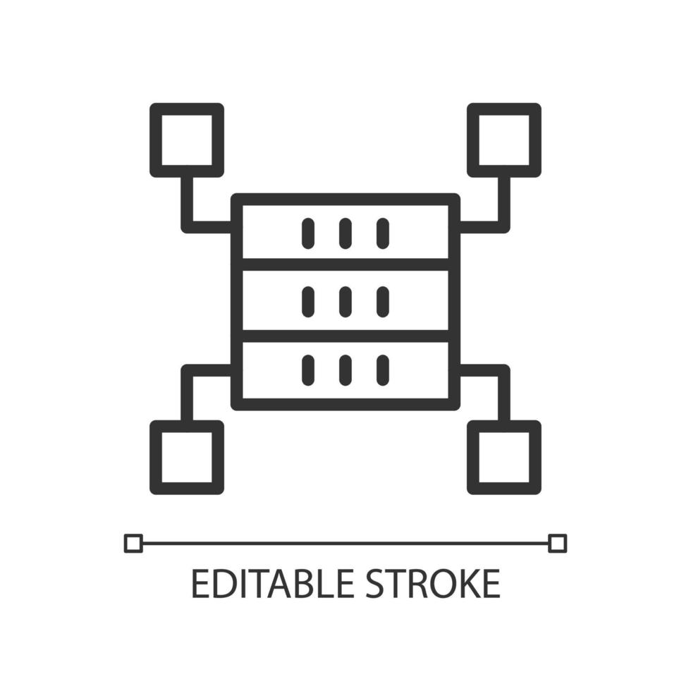 Data storage space linear pixel perfect icon. Dataset warehousing. Thin line customizable illustration. Contour symbol. Vector isolated outline drawing. Editable stroke. Arial font used