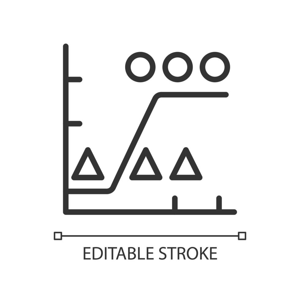 Data mining analytics linear pixel perfect icon. Graph of information comparison. Thin line customizable illustration. Contour symbol. Vector isolated outline drawing. Editable stroke. Arial font used