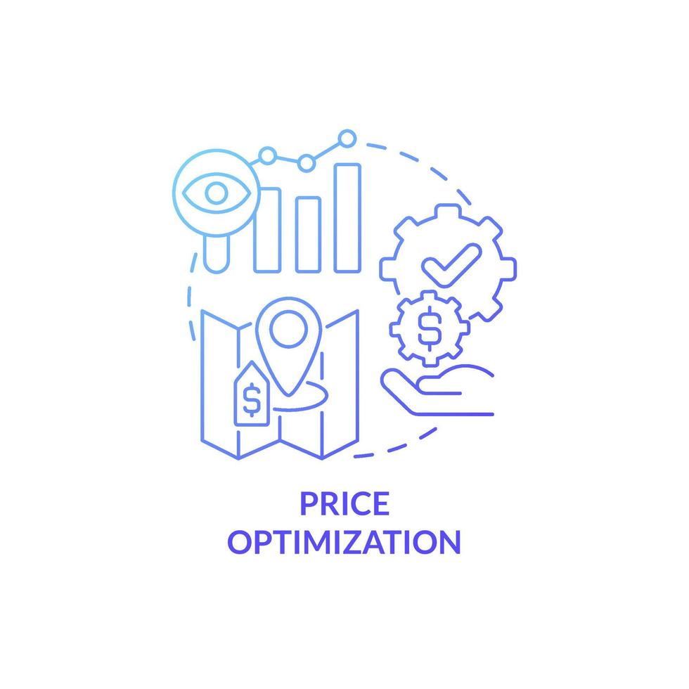 Price optimization blue gradient concept icon. Property management in hotels abstract idea thin line illustration. Isolated outline drawing. Roboto-Medium, Myriad Pro-Bold fonts used vector
