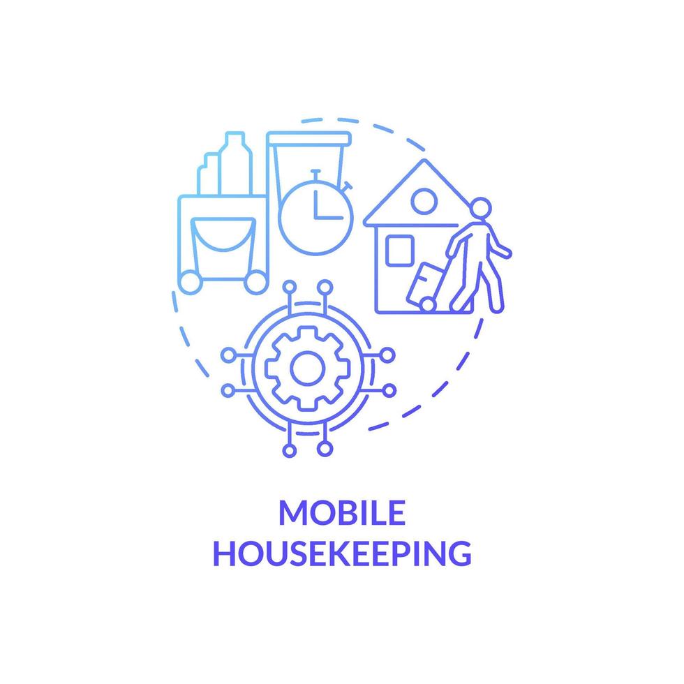 Mobile housekeeping blue gradient concept icon. Property management automation in hotels abstract idea thin line illustration. Isolated outline drawing. Roboto-Medium, Myriad Pro-Bold fonts used vector