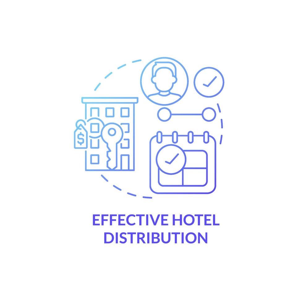 Effective hotel distribution blue gradient concept icon. Real estate management system abstract idea thin line illustration. Isolated outline drawing. Roboto-Medium, Myriad Pro-Bold fonts used vector