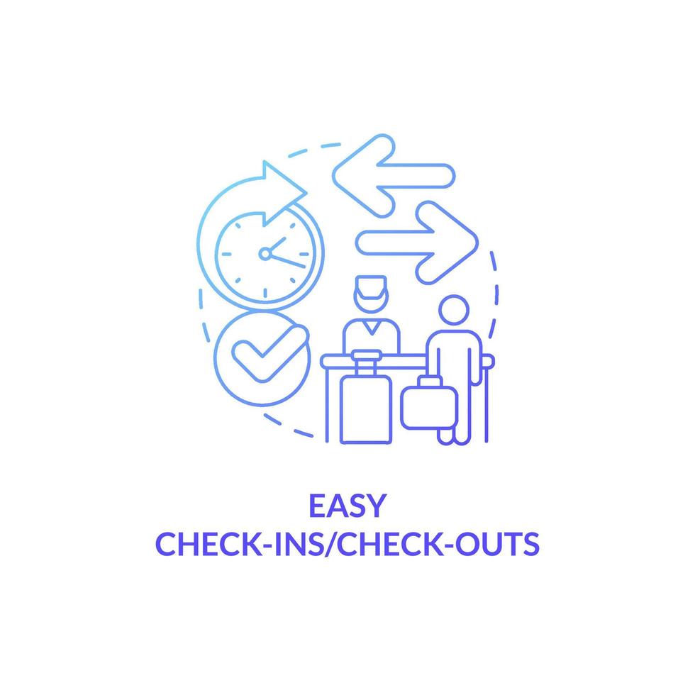 Easy check-ins and check-outs blue gradient concept icon. Real estate management system abstract idea thin line illustration. Isolated outline drawing. Roboto-Medium, Myriad Pro-Bold fonts used vector