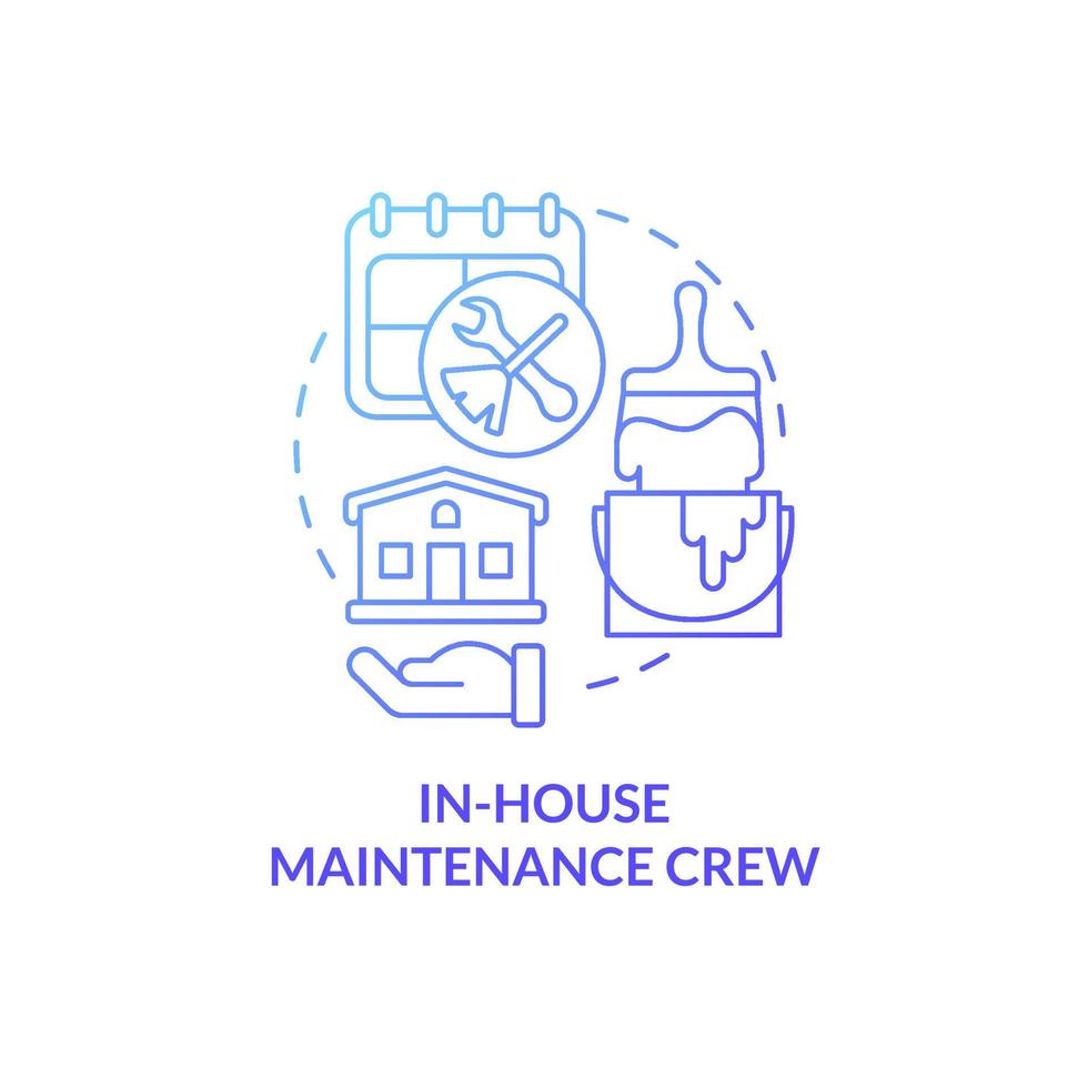 icono de concepto de gradiente azul del equipo de mantenimiento interno. responsabilidad del agente inmobiliario idea abstracta ilustración de línea delgada. dibujo de contorno aislado. roboto-medium, innumerables fuentes pro-bold utilizadas vector