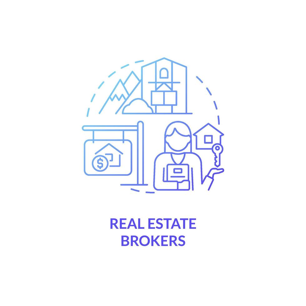 Real estate brokers blue gradient concept icon. Customers of realty manager abstract idea thin line illustration. Isolated outline drawing. Roboto-Medium, Myriad Pro-Bold fonts used vector