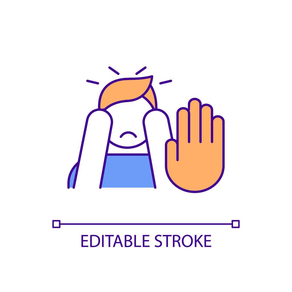 Coping with social anxiety RGB color icon. Managing stress and panic attacks. Depression treatment. Isolated vector illustration. Simple filled line drawing. Editable stroke. Arial font used