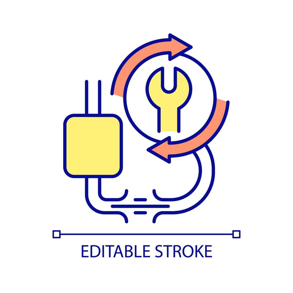 Cable repair RGB color icon. Damaged and broken wires troubleshooting. Restore fraying cord. Isolated vector illustration. Simple filled line drawing. Editable stroke. Arial font used