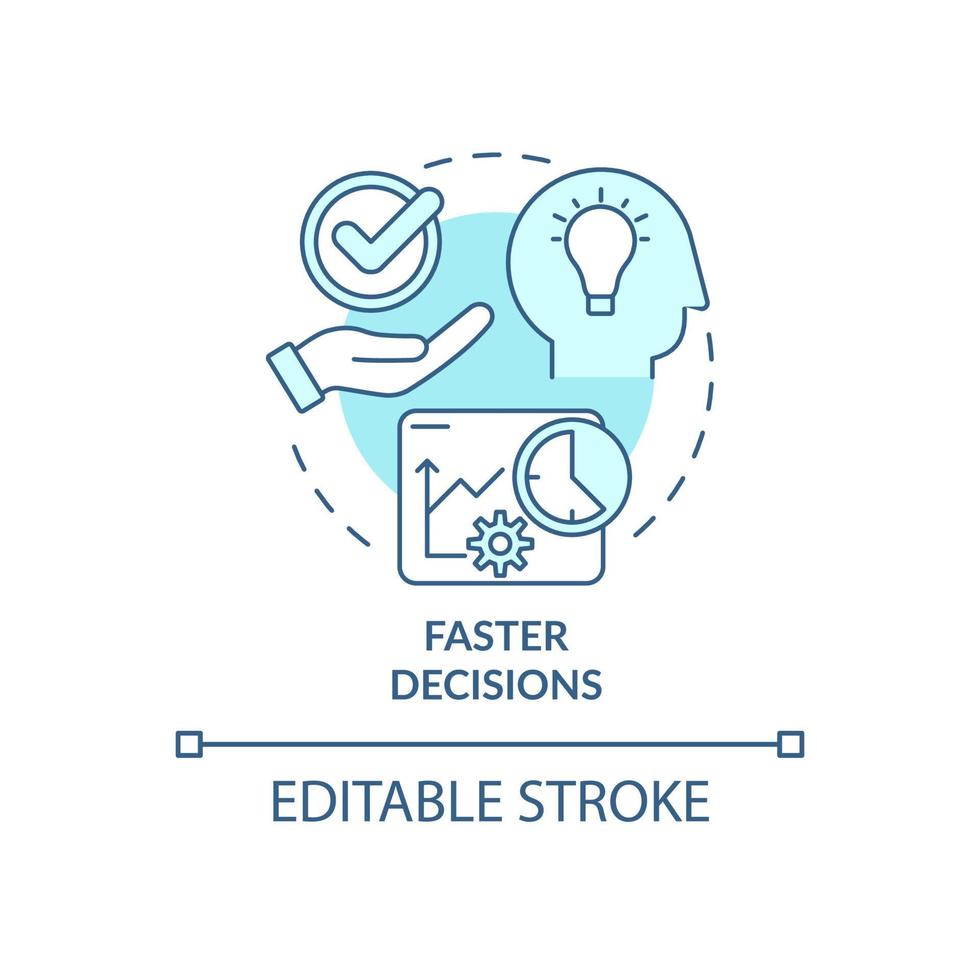 Faster decisions turquoise concept icon. Strategic issues abstract idea thin line illustration. Decision making. Isolated outline drawing. Editable stroke. Roboto-Medium, Myriad Pro-Bold fonts used vector