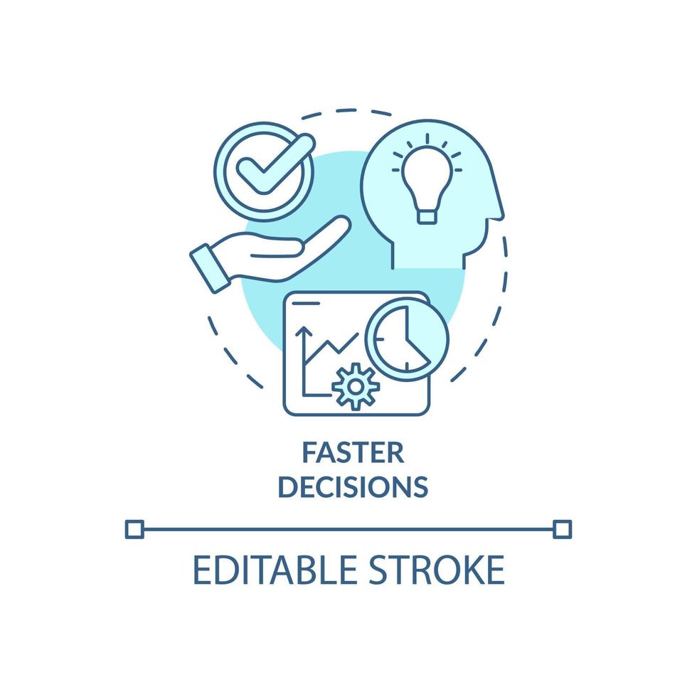 decisiones más rápidas icono de concepto turquesa. cuestiones estratégicas idea abstracta ilustración de línea delgada. Toma de decisiones. dibujo de contorno aislado. trazo editable. roboto-medium, innumerables fuentes pro-bold utilizadas vector