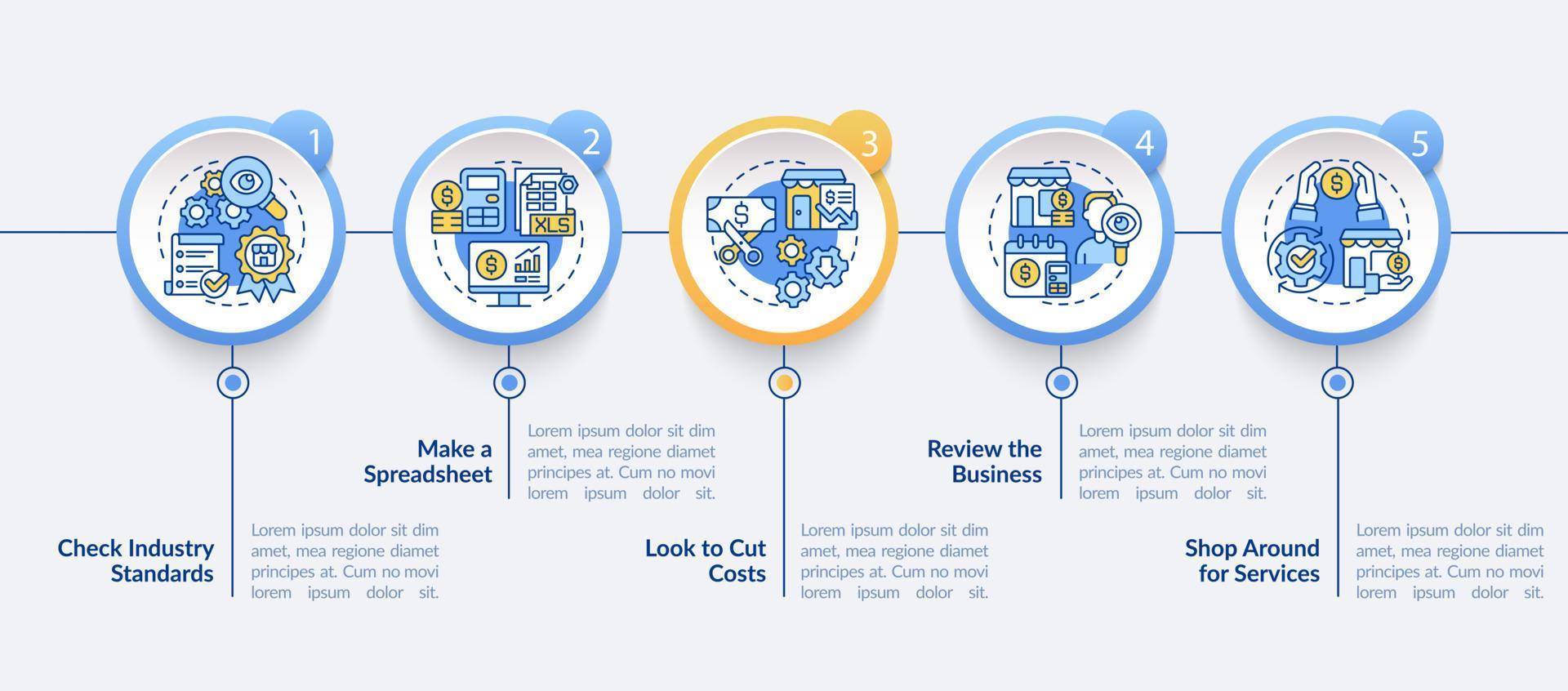 Budgeting for small business circle infographic template. Data visualization with 5 steps. Process timeline info chart. Workflow layout with line icons. Lato-Bold, Regular fonts used vector