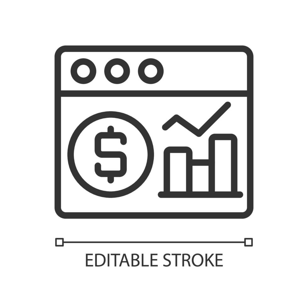 Financial data analysis linear pixel perfect icon. Business processes. Thin line customizable illustration. Contour symbol. Vector isolated outline drawing. Editable stroke. Arial font used