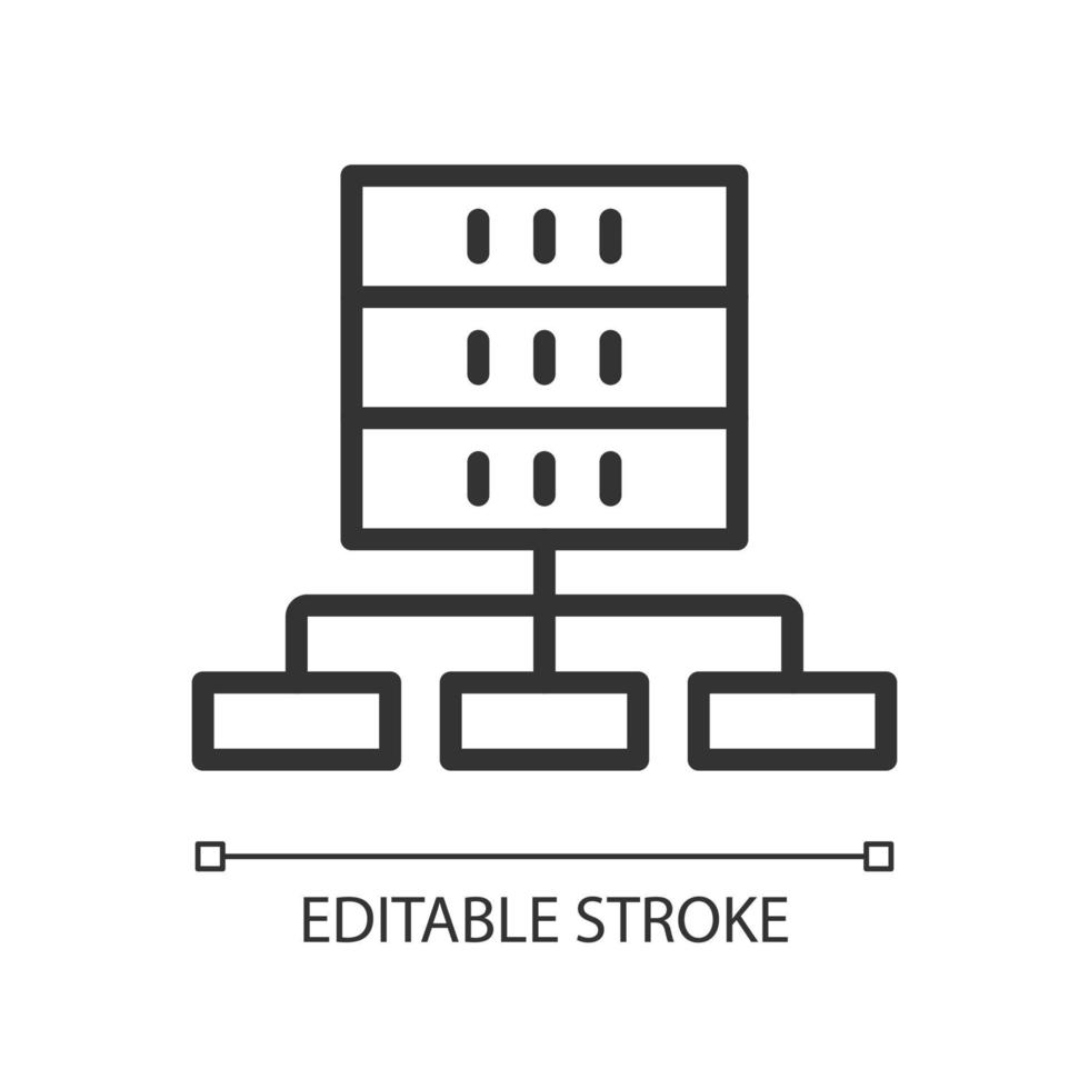 Data set technology linear pixel perfect icon. Virtual storage for information. Thin line customizable illustration. Contour symbol. Vector isolated outline drawing. Editable stroke. Arial font used