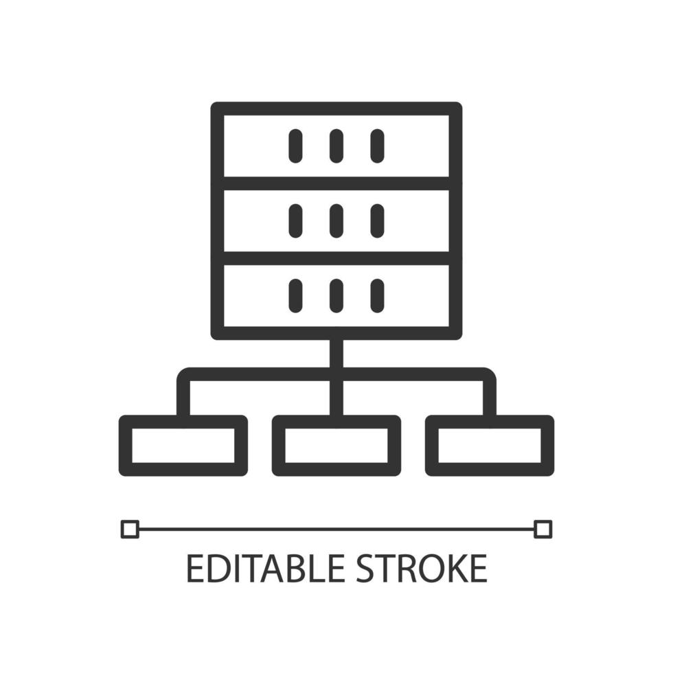 Data set technology linear pixel perfect icon. Virtual storage for information. Thin line customizable illustration. Contour symbol. Vector isolated outline drawing. Editable stroke. Arial font used