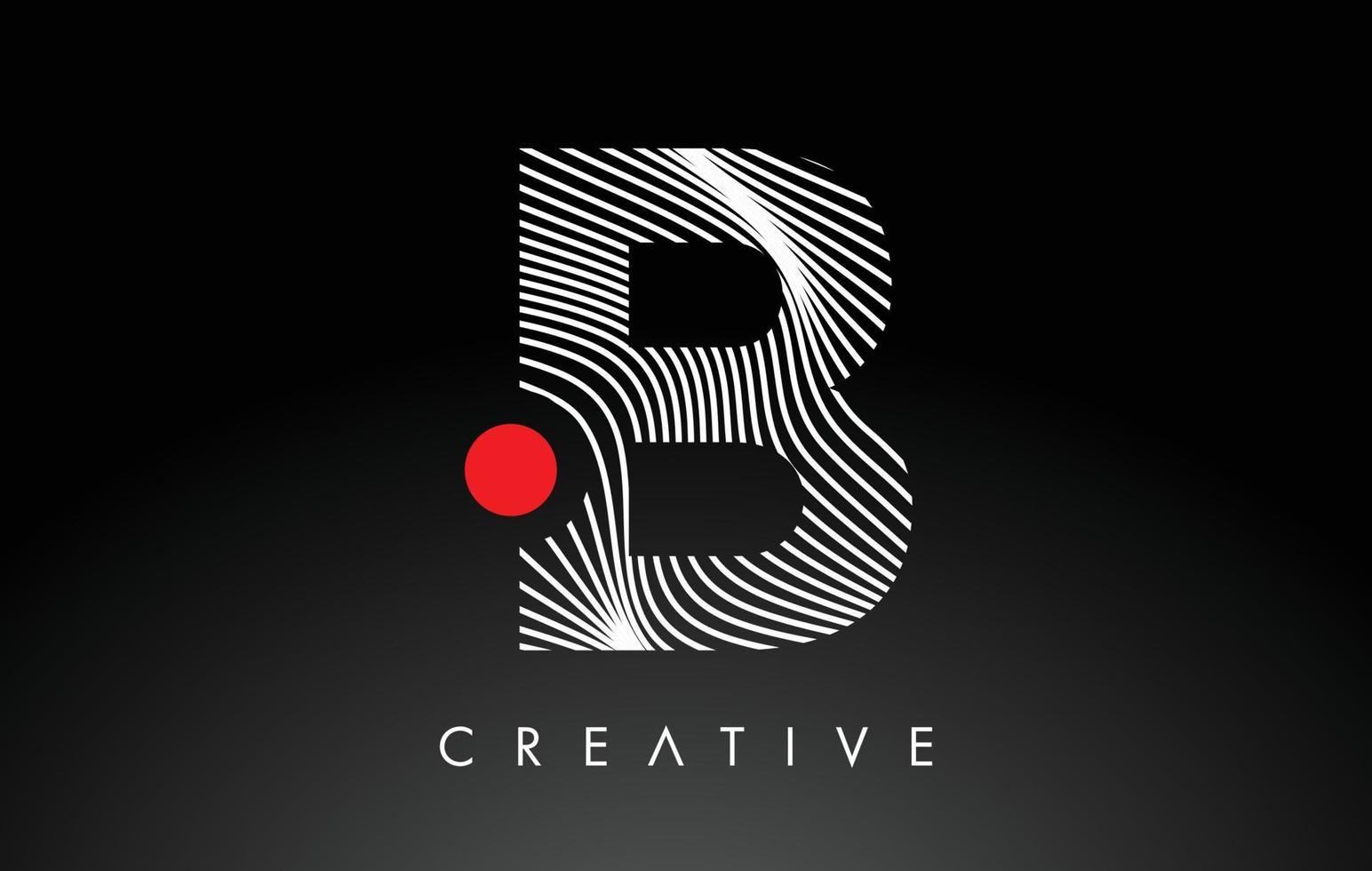 B Letter Logo with Red Dot Circle and Warp Lines Design Vector