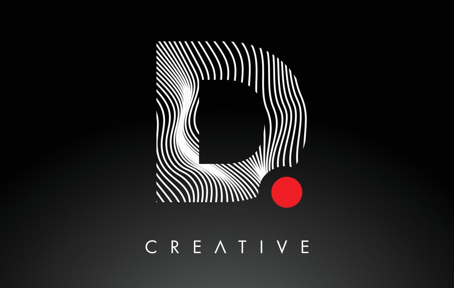 D Letter Logo with Red Dot Circle and Warp Lines Design Vector
