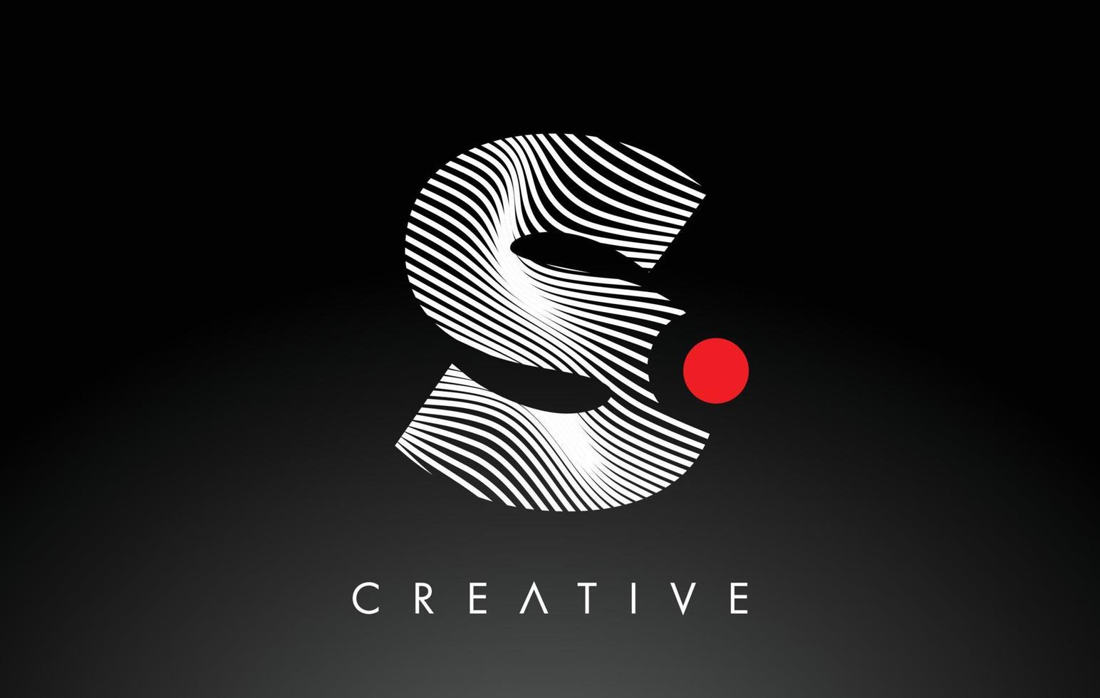 S Letter Logo with Red Dot Circle and Warp Lines Design Vector