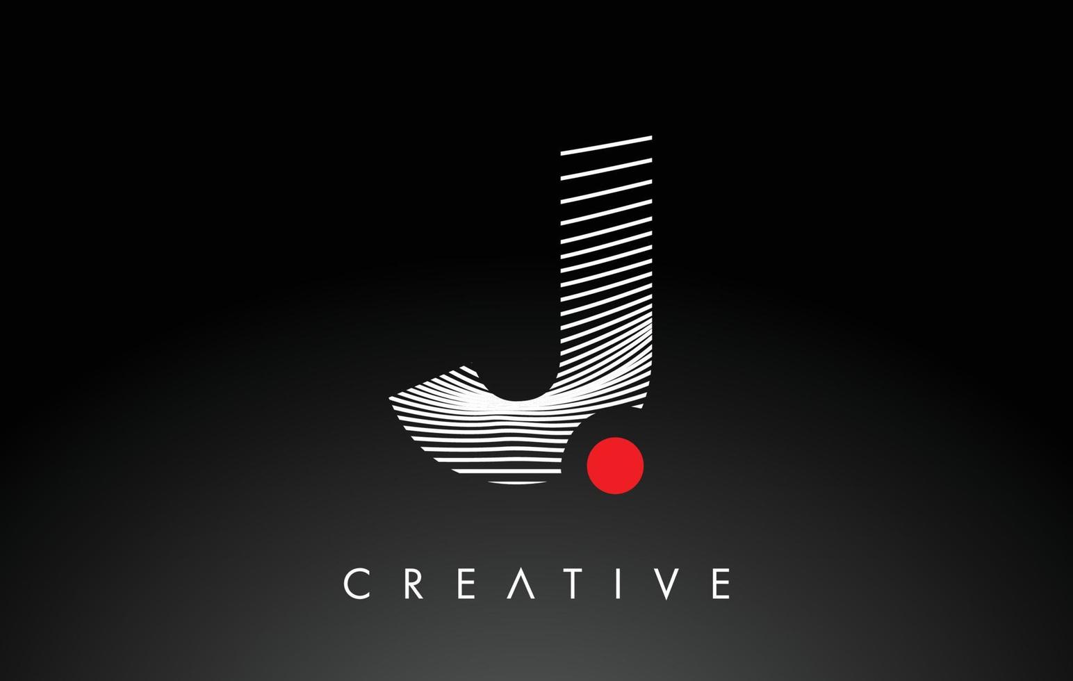 J Letter Logo with Red Dot Circle and Warp Lines Design Vector