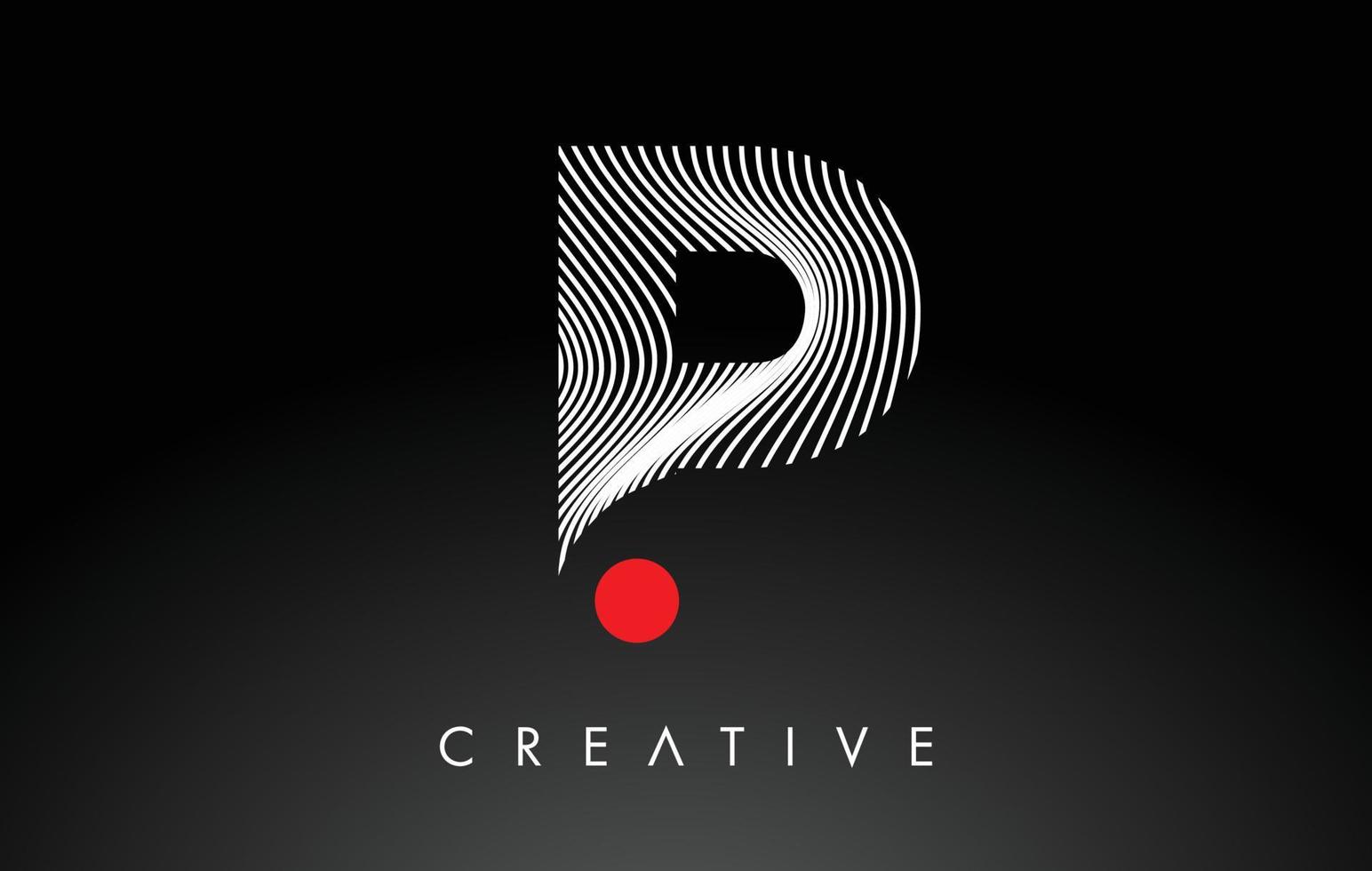 P Letter Logo with Red Dot Circle and Warp Lines Design Vector